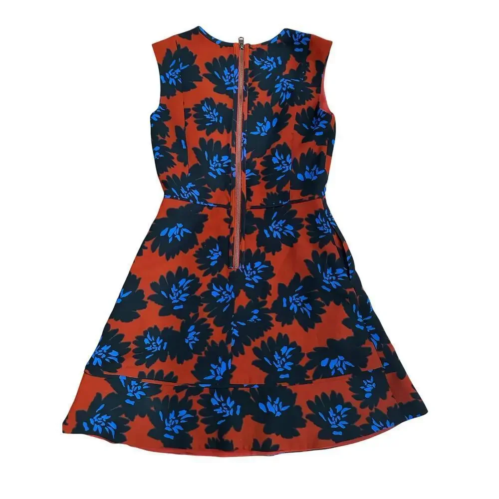 J. Crew Firework Floral Fit & Flare Party Dress with Red Blue Flowers